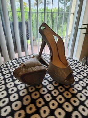 Jessica Simpson Glitter Slingback Peep-Toe Heels - Gold